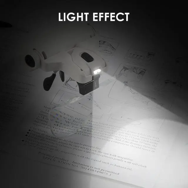 Alt view image 3 of 7 - Headband Magnifier With LED Light, Handsfree Reading Head Mount Magnifier Glasses Light Bracket 5 Replaceable Lenses for Reading, Jewelry Loupe, Watch Electronic Repair 1.0X 1.5X 2.0X 2.5X 3.5X
