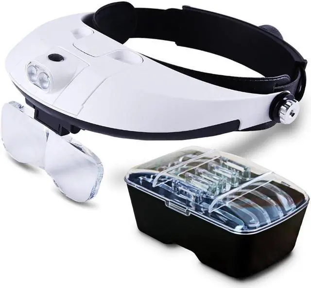Main image of Head Mount Magnifier Headband LED Lamp Light with 5 Prime Replaceable and Interchangeable Magnifier PC Lenses : 1.0X, 1.5X, 2.0X, 2.5X, 3.5X | Fit Any Head Size, Black and White