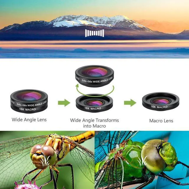 Alt view image 4 of 7 - 3 in 1 Cell Phone Lens Kit, 10 LED Rechargeable Beauty Selfie Light, 15X Macro Lens, 0.4X-0.6X Wide Angle Lens, 3 Adjustable Brightness Fill Light for iPhone, Samsung & Most Smartphones