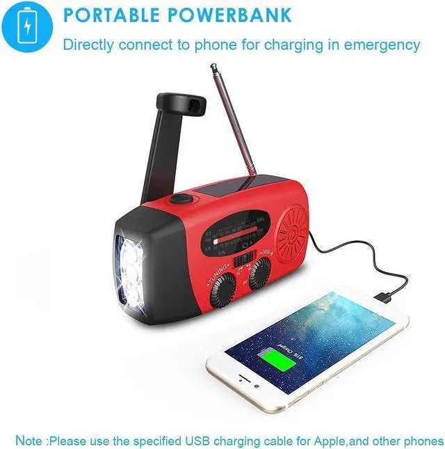 Alt view image 5 of 7 - Multifunctional Solar Hand Crank Dynamo Self Powered AM/FM/NOAA Weather Radio Use As Emergency LED Flashlight and Power Bank