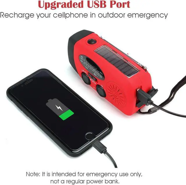 Alt view image 3 of 7 - Multifunctional Solar Hand Crank Dynamo Self Powered AM/FM/NOAA Weather Radio Use As Emergency LED Flashlight and Power Bank