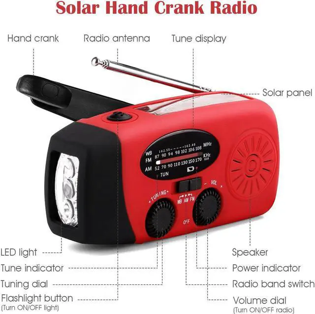 Alt view image 4 of 7 - Multifunctional Solar Hand Crank Dynamo Self Powered AM/FM/NOAA Weather Radio Use As Emergency LED Flashlight and Power Bank