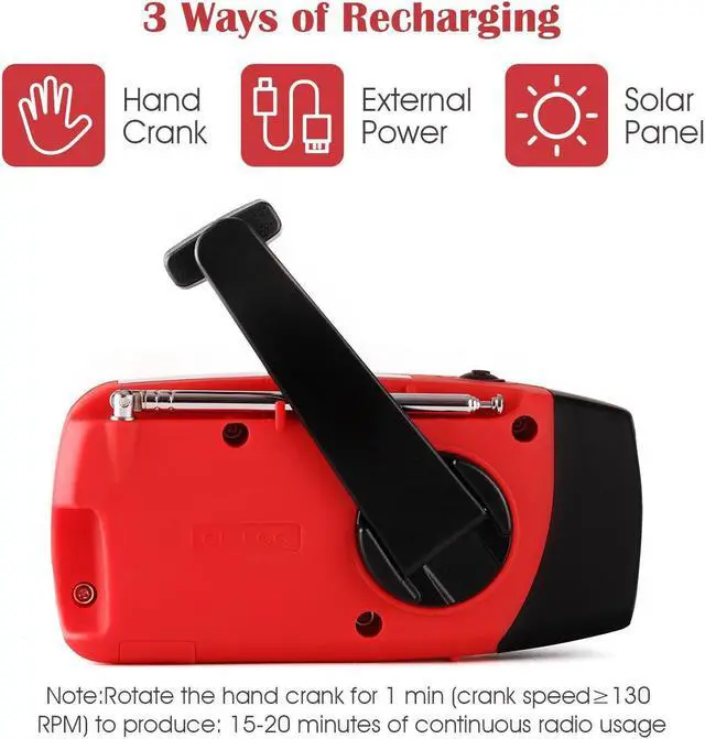 Alt view image 6 of 7 - Multifunctional Solar Hand Crank Dynamo Self Powered AM/FM/NOAA Weather Radio Use As Emergency LED Flashlight and Power Bank