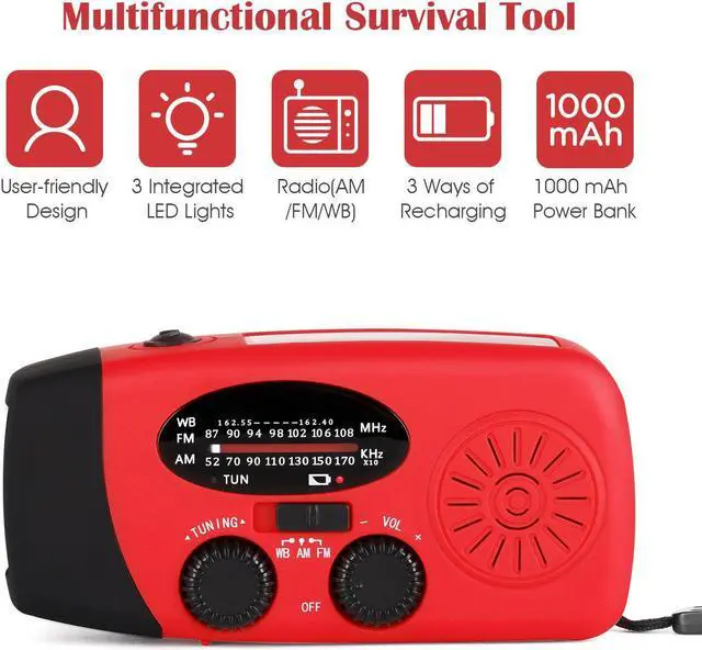 Alt view image 2 of 7 - Multifunctional Solar Hand Crank Dynamo Self Powered AM/FM/NOAA Weather Radio Use As Emergency LED Flashlight and Power Bank
