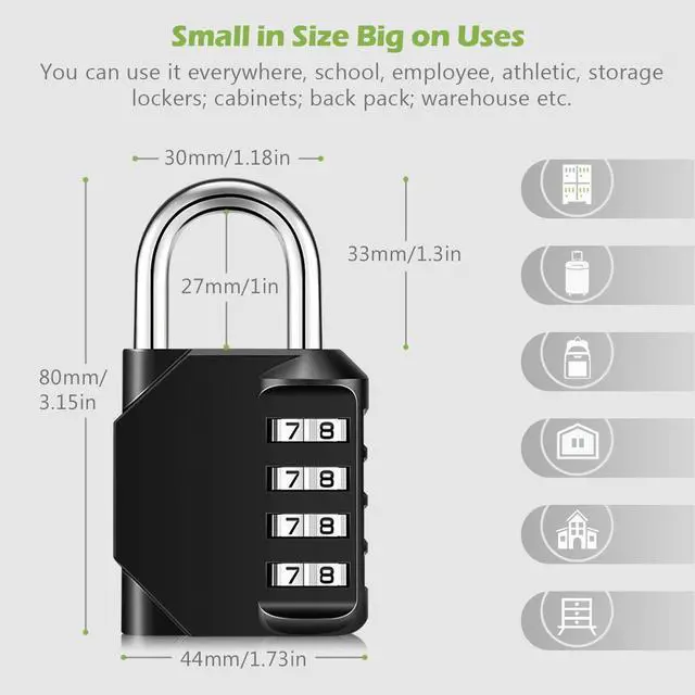 Alt view image 4 of 7 - Combination Lock, 4 Digit Anti Rust Padlock Set, Weatherproof Lock Padlock, Gate Lock, Gym Lock, Locker Lock for School, Gym & Sports Locker, Outdoor Storage - 2 Pack