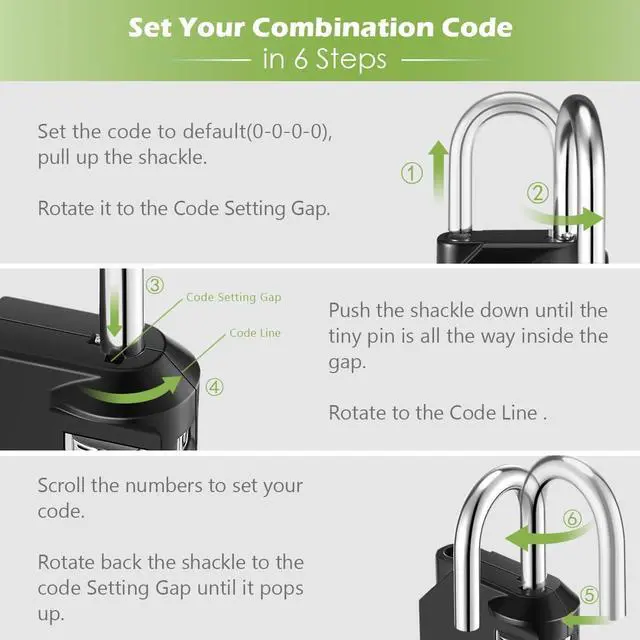Alt view image 5 of 7 - Combination Lock, 4 Digit Anti Rust Padlock Set, Weatherproof Lock Padlock, Gate Lock, Gym Lock, Locker Lock for School, Gym & Sports Locker, Outdoor Storage - 2 Pack