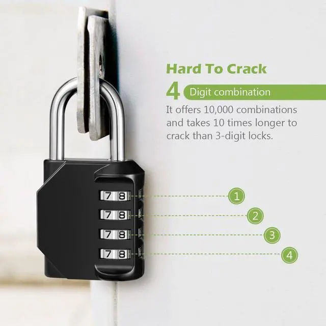 Alt view image 2 of 7 - Combination Lock, 4 Digit Anti Rust Padlock Set, Weatherproof Lock Padlock, Gate Lock, Gym Lock, Locker Lock for School, Gym & Sports Locker, Outdoor Storage - 2 Pack