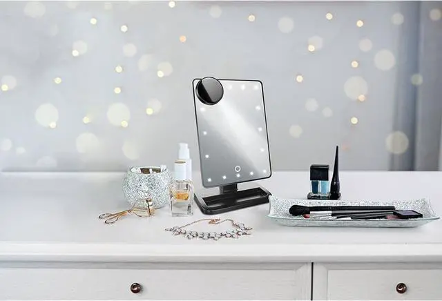 Alt view image 5 of 7 - Makeup Mirror with Wireless Bluetooth Speaker USB Chargeable with LED Lights Mirror Removable 10x Magnifier 180° Rotation Vanity Mirror with Lights