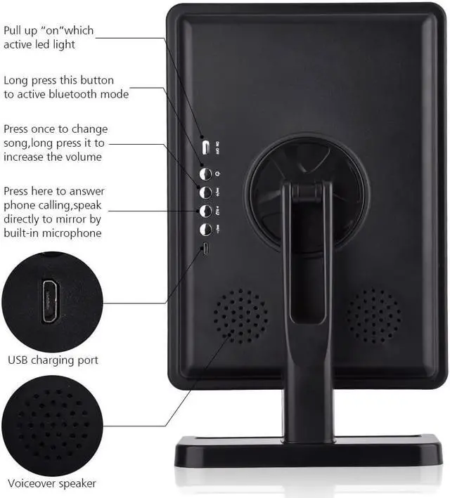 Alt view image 6 of 7 - Makeup Mirror with Wireless Bluetooth Speaker USB Chargeable with LED Lights Mirror Removable 10x Magnifier 180° Rotation Vanity Mirror with Lights