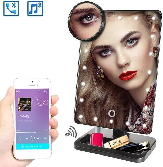 Main image of Makeup Mirror with Wireless Bluetooth Speaker USB Chargeable with LED Lights Mirror Removable 10x Magnifier 180° Rotation Vanity Mirror with Lights
