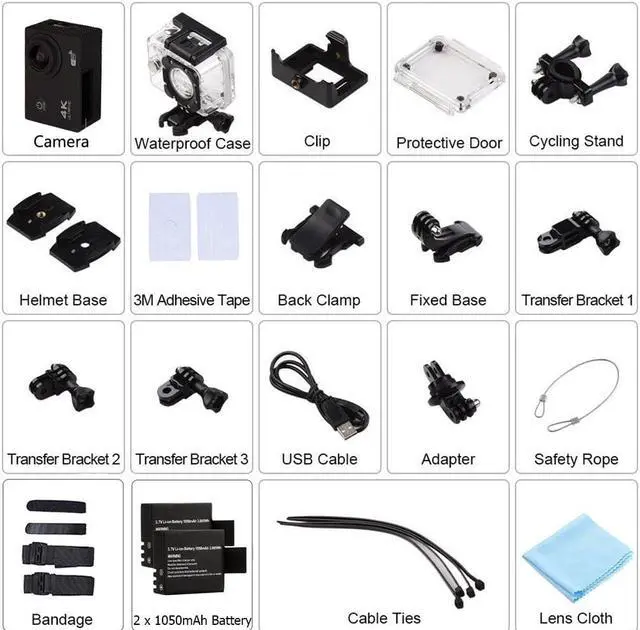 Alt view image 7 of 7 - Action Camera 4K 30m Underwater Camera 16MP Wifi Sport Camera 170°Wide Angle Waterproof Camera With 2x1350 mAh Rechargeable Batteries And Full Accessories Compatible With GoPro