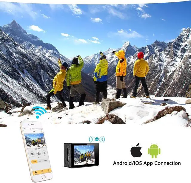 Alt view image 5 of 7 - Action Camera 4K 30m Underwater Camera 16MP Wifi Sport Camera 170°Wide Angle Waterproof Camera With 2x1350 mAh Rechargeable Batteries And Full Accessories Compatible With GoPro