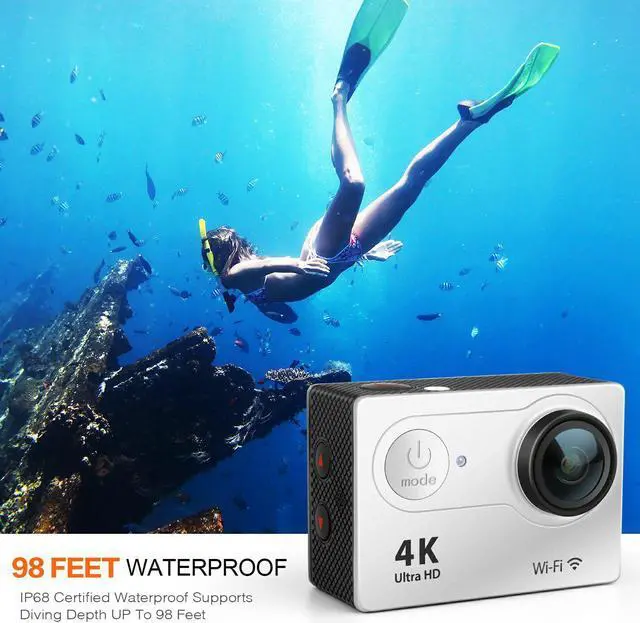 Alt view image 5 of 7 - Action Camera 4K WiFi Ultra HD Waterproof Sport Camera 12 MP 170 Degree 2 Inch LCD Screen Remote Control 2Pcs Batteries 19 Accessories -Silver