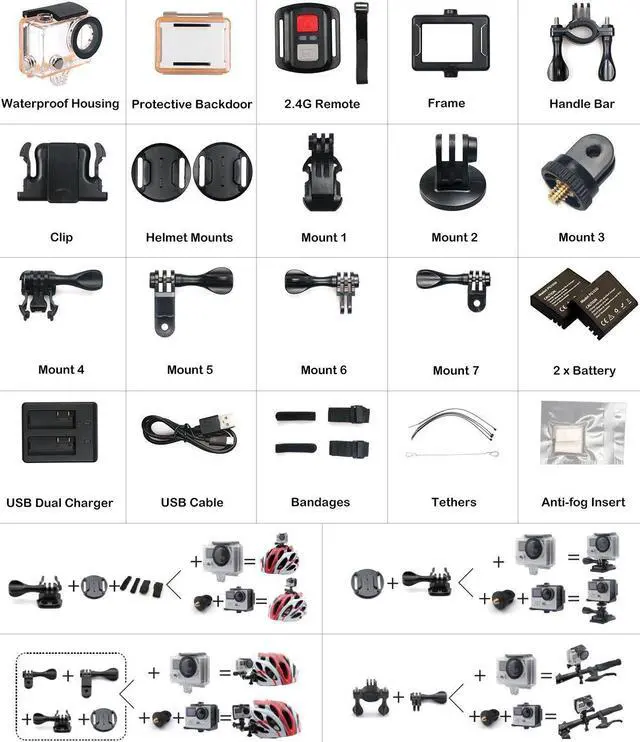 Alt view image 6 of 6 - Action Camera 4K Waterproof Action Camera cam with Wifi Remote Control 4K 25Fps 2.7K 12MP Ultra HD 170 Degree Wide Angle Sport Helmet Bike Camera with 2PCS Rechargeable Batteries 19 Accessories Kits