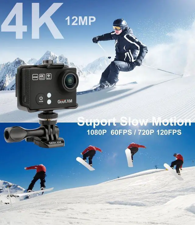 Alt view image 3 of 6 - Action Camera 4K Waterproof Action Camera cam with Wifi Remote Control 4K 25Fps 2.7K 12MP Ultra HD 170 Degree Wide Angle Sport Helmet Bike Camera with 2PCS Rechargeable Batteries 19 Accessories Kits