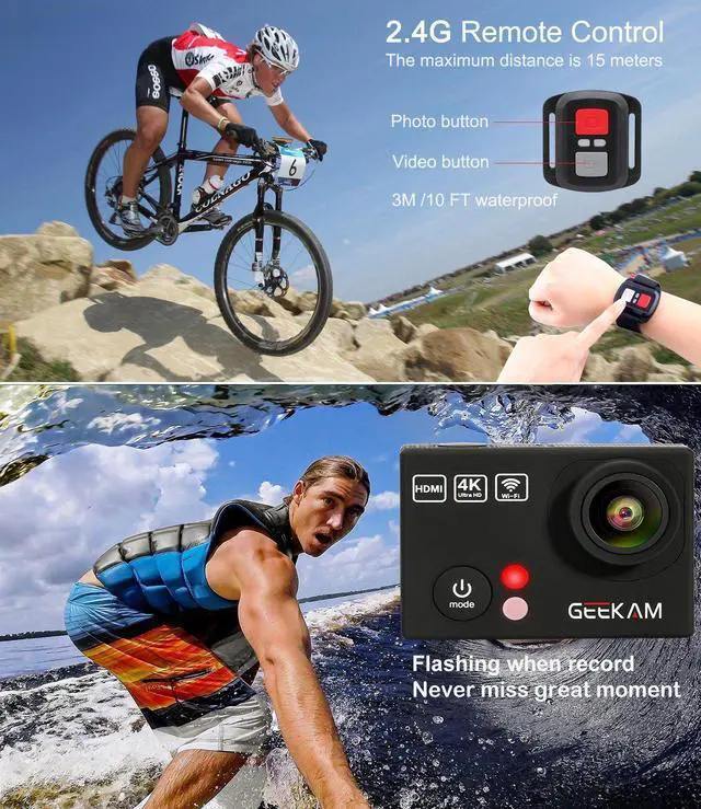 Alt view image 5 of 6 - Action Camera 4K Waterproof Action Camera cam with Wifi Remote Control 4K 25Fps 2.7K 12MP Ultra HD 170 Degree Wide Angle Sport Helmet Bike Camera with 2PCS Rechargeable Batteries 19 Accessories Kits