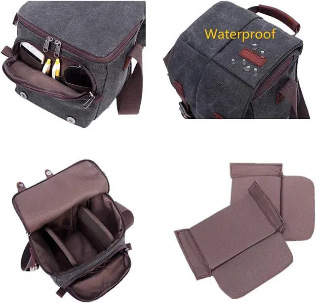 Alt view image 4 of 6 - Vintage Canvas Camera Bag Waterproof Leather DSLR SLR Messenger Shoulder Bag