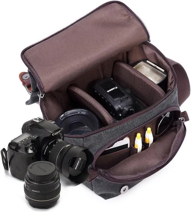 Alt view image 2 of 6 - Vintage Canvas Camera Bag Waterproof Leather DSLR SLR Messenger Shoulder Bag
