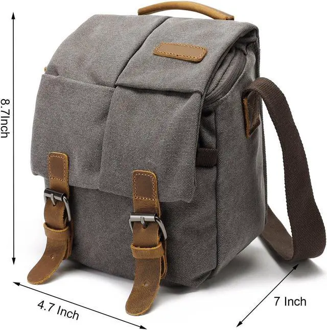 Alt view image 5 of 6 - Vintage Canvas Camera Bag Waterproof Leather DSLR SLR Messenger Shoulder Bag