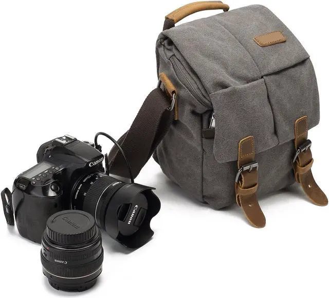 Alt view image 3 of 6 - Vintage Canvas Camera Bag Waterproof Leather DSLR SLR Messenger Shoulder Bag