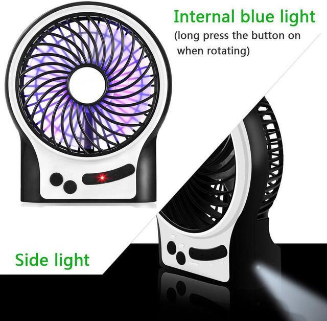 Alt view image 5 of 7 - Battery Operated Fan 2-12 Working Hours Personal Handheld Rechargeable Portable Fan 3 Speeds Small Desk Fan with Internal and Side Light Cooling for Travel Camping Boating Fishing