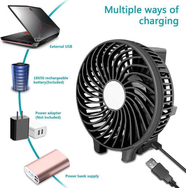 Alt view image 6 of 7 - Handheld Portable Battery Operated Rechargeable USB Fan,Mini Personal fan with 2000mAh Battery and 3 Settings for Travel Home and Office Use (Strong Wind, Adjustable Angle)- Multipurpose