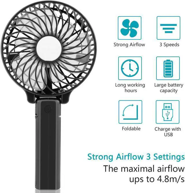 Alt view image 4 of 7 - Handheld Portable Battery Operated Rechargeable USB Fan,Mini Personal fan with 2000mAh Battery and 3 Settings for Travel Home and Office Use (Strong Wind, Adjustable Angle)- Multipurpose