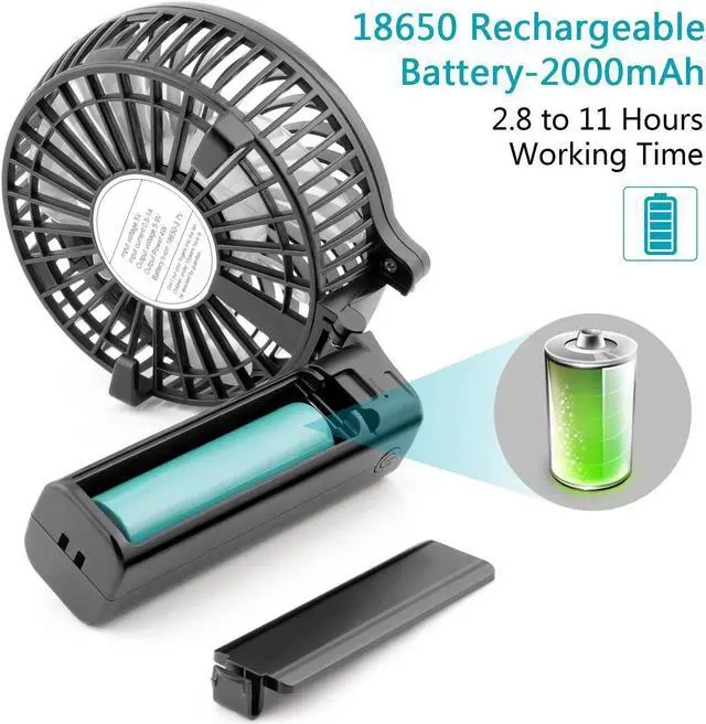 Alt view image 5 of 7 - Handheld Portable Battery Operated Rechargeable USB Fan,Mini Personal fan with 2000mAh Battery and 3 Settings for Travel Home and Office Use (Strong Wind, Adjustable Angle)- Multipurpose