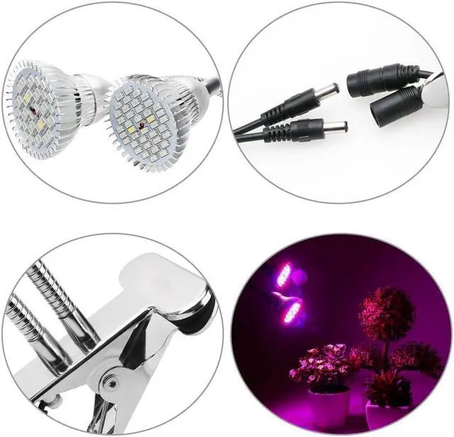 Alt view image 5 of 7 - Dual Head LED Grow Light, 60W Full Spectrum Desk Clip Plant Lamp Bulb with Double Flexible Gooseneck and Individual Switch for Home Office Indoor Plants Hydroponic Greenhouse