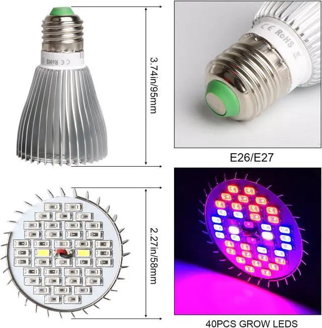 Alt view image 2 of 7 - LED Grow Light Bulb,30W Full Spectrum Grow bulbs for Indoor Plants Hydroponic,Plant lights Bulbs for Succulent Flowers Tobacco Vegetable Seedling (E26 / E27)