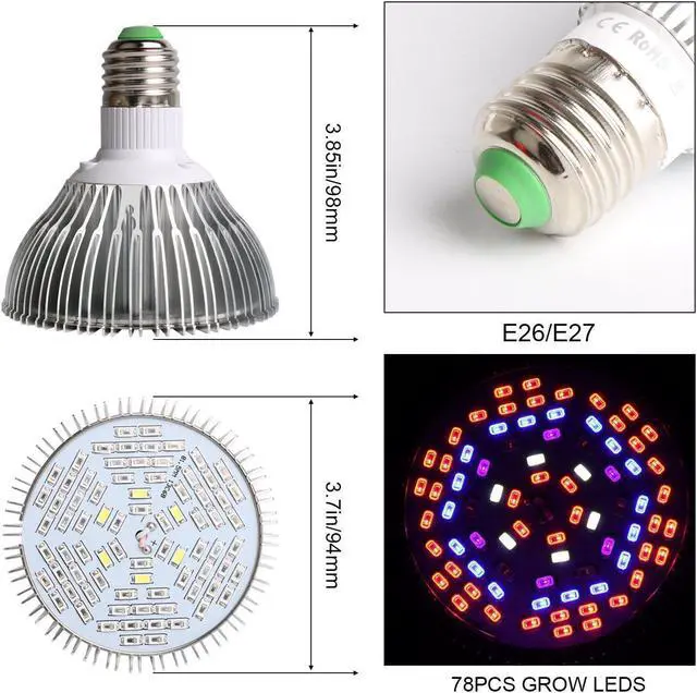 Alt view image 4 of 6 - 50W Led Grow Light Bulb Led Plant Bulb Full Spectrum Grow Lights for Indoor Plants Vegetables and Seedlings LED Plant Light Bulb for Hydroponics Indoor Garden Greenhouse and Organic Soil E26 78 LEDs