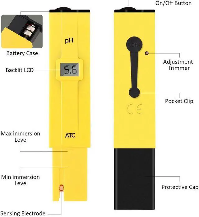 Alt view image 4 of 7 - PH Meter PH Tester Digital Water PH Tester Pocket Size with 0-14 PH Measurement Range for Household Drinking Water Hydroponic Aquarium Spa Pool Yellow