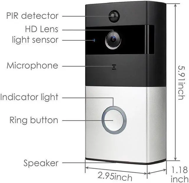 Alt view image 3 of 7 - WIFI Video Doorbell Smart Doorbell 720P HD Security Camera with Chime 8G Memory Storage Real-Time Two-Way Talk and Video Night Vision PIR Motion Detection and App Control for IOS and Android