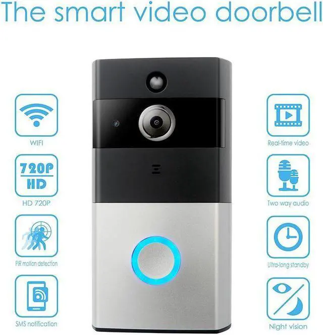 Alt view image 4 of 7 - WIFI Video Doorbell Smart Doorbell 720P HD Security Camera with Chime 8G Memory Storage Real-Time Two-Way Talk and Video Night Vision PIR Motion Detection and App Control for IOS and Android
