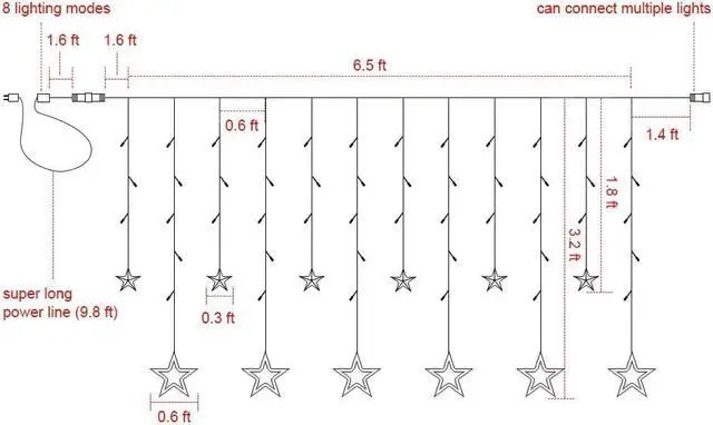 Alt view image 6 of 7 - LED Star Curtain String Light, 138 LEDs Fairy Hanging Strip Lamp Window Christmas Light for Bedroom Kids Room Wedding Party Hallowen Birthday Tree Supplies