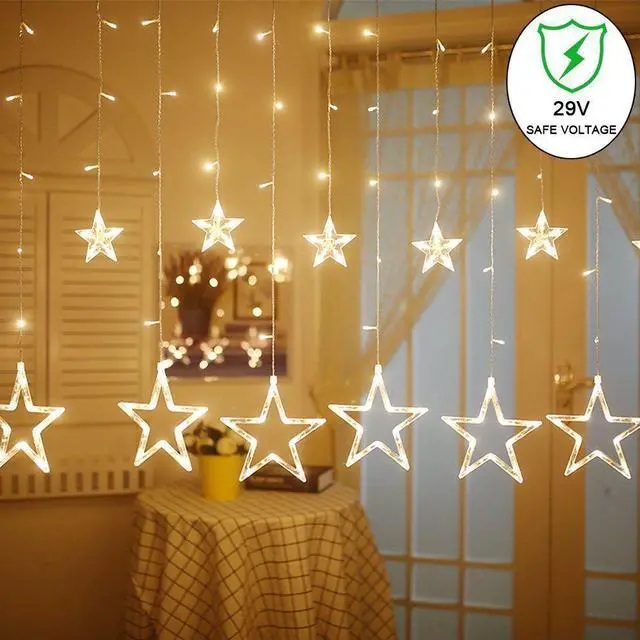 Main image of LED Star Curtain String Light, 138 LEDs Fairy Hanging Strip Lamp Window Christmas Light for Bedroom Kids Room Wedding Party Hallowen Birthday Tree Supplies