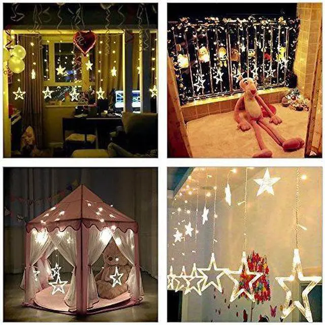 Alt view image 3 of 7 - LED Star Curtain String Light, 138 LEDs Fairy Hanging Strip Lamp Window Christmas Light for Bedroom Kids Room Wedding Party Hallowen Birthday Tree Supplies