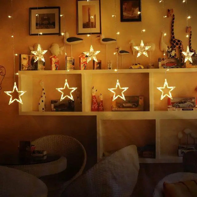Alt view image 4 of 7 - LED Star Curtain String Light, 138 LEDs Fairy Hanging Strip Lamp Window Christmas Light for Bedroom Kids Room Wedding Party Hallowen Birthday Tree Supplies