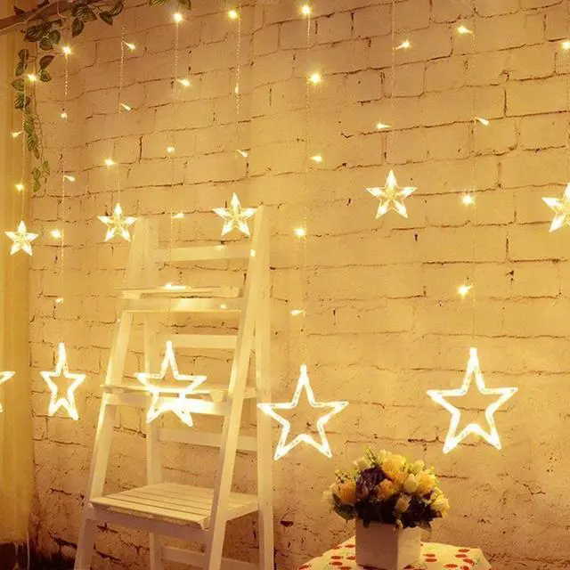 Alt view image 5 of 7 - LED Star Curtain String Light, 138 LEDs Fairy Hanging Strip Lamp Window Christmas Light for Bedroom Kids Room Wedding Party Hallowen Birthday Tree Supplies