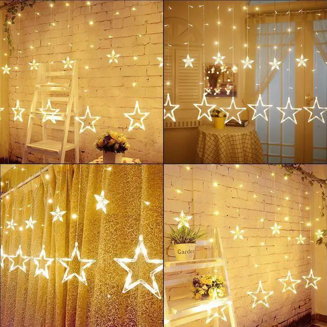 Alt view image 2 of 7 - LED Star Curtain String Light, 138 LEDs Fairy Hanging Strip Lamp Window Christmas Light for Bedroom Kids Room Wedding Party Hallowen Birthday Tree Supplies