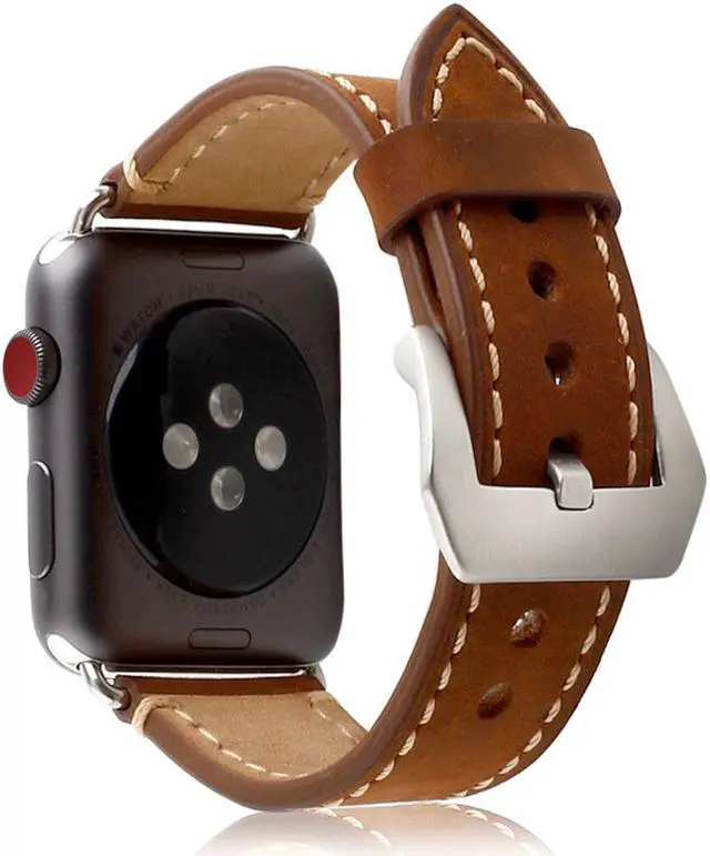 Alt view image 3 of 7 - For Apple Watch Band 38mm Genuine Leather iWatch Bands Strap Vintage Brown with Stainless Metal Clasp for Apple Watch Series 3 Series 2 Series 1 Sport Edition