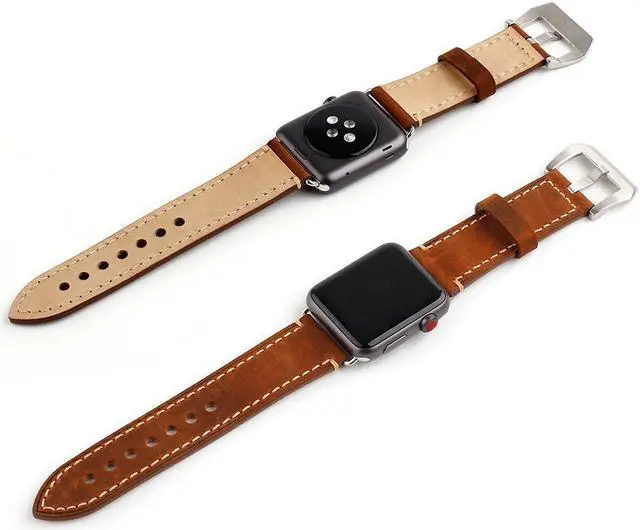 Alt view image 5 of 7 - For Apple Watch Band 38mm Genuine Leather iWatch Bands Strap Vintage Brown with Stainless Metal Clasp for Apple Watch Series 3 Series 2 Series 1 Sport Edition