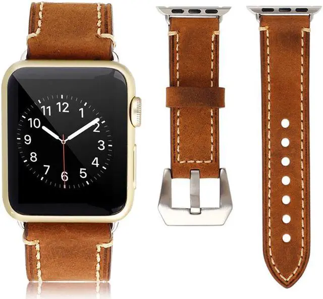Alt view image 7 of 7 - For Apple Watch Band 38mm Genuine Leather iWatch Bands Strap Vintage Brown with Stainless Metal Clasp for Apple Watch Series 3 Series 2 Series 1 Sport Edition