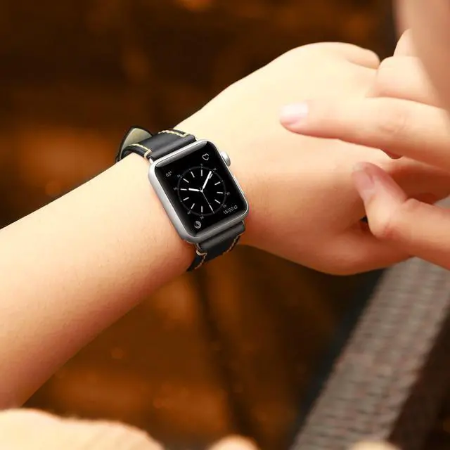 Alt view image 3 of 7 - For Apple Watch Band 42mm Genuine Leather iWatch Bands Strap Vintage Brown with Stainless Metal Clasp for Apple Watch Series 3 Series 2 Series 1 Sport Edition Brown