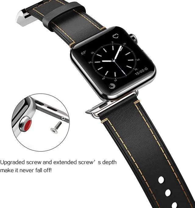 Alt view image 4 of 7 - For Apple Watch Band 42mm Genuine Leather iWatch Bands Strap Vintage Brown with Stainless Metal Clasp for Apple Watch Series 3 Series 2 Series 1 Sport Edition Brown