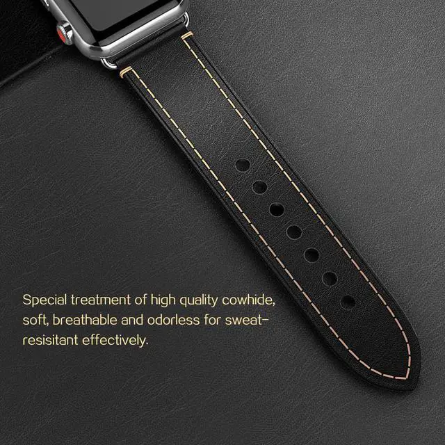 Alt view image 7 of 7 - For Apple Watch Band 42mm Genuine Leather iWatch Bands Strap Vintage Brown with Stainless Metal Clasp for Apple Watch Series 3 Series 2 Series 1 Sport Edition Brown