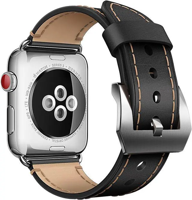Alt view image 2 of 7 - For Apple Watch Band 42mm Genuine Leather iWatch Bands Strap Vintage Brown with Stainless Metal Clasp for Apple Watch Series 3 Series 2 Series 1 Sport Edition Brown