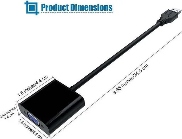 Alt view image 2 of 7 - USB 3.0 to VGA Adapter Multi-display Video Converter- PC Laptop Windows 7/8/8.1/10 Desktop Laptop PC Monitor Projector HDTV Chromebook - USB TO VGA Adapter Black