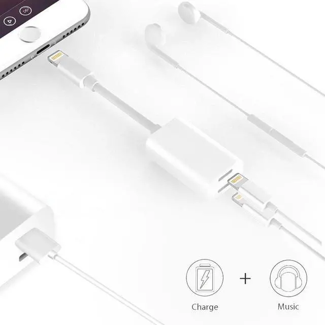 Alt view image 3 of 7 - iPhone7/7 Plus Splitter & Dual Lightning Adapter 2 Lightning Port Headphone Audio and Charge Adapter Accessories for iPhoneX/iPhonei 8/Phone 7/7 Plus/6/6S/6S Plus and so on (White)