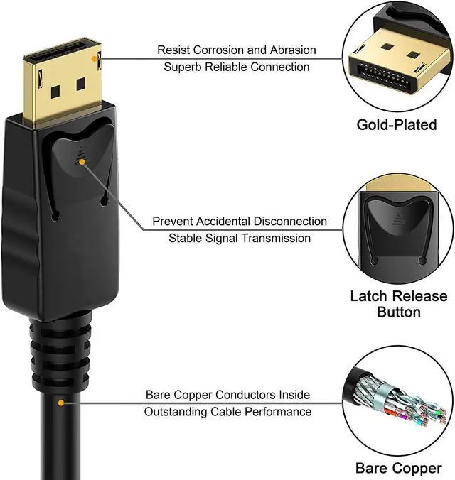 Alt view image 2 of 5 - 2 Pack DisplayPort to DisplayPort Cable 4K HD DP to DP Cable 6 Feet for Computer Desktop Laptop PC Monitor Projector Dell ASUS and More - Black
